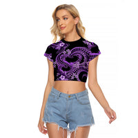 Polynesia Valentines Day Forever In My Heart Tattoo Raglan Cropped T Shirt Purple Style LT9 Female Purple - Polynesian Pride