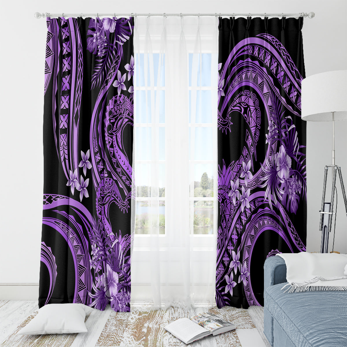 Polynesia Valentines Day Forever In My Heart Tattoo Window Curtain Purple Style LT9 - Polynesian Pride