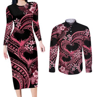 Polynesia Valentines Day Forever In My Heart Tattoo Couples Matching Long Sleeve Bodycon Dress and Long Sleeve Button Shirt Pink Style LT9 Pink - Polynesian Pride