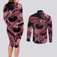 Polynesia Valentines Day Forever In My Heart Tattoo Couples Matching Long Sleeve Bodycon Dress and Long Sleeve Button Shirt Pink Style LT9 - Polynesian Pride