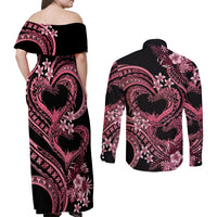 Polynesia Valentines Day Forever In My Heart Tattoo Couples Matching Off Shoulder Maxi Dress and Long Sleeve Button Shirt Pink Style LT9 - Polynesian Pride