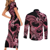 Polynesia Valentines Day Forever In My Heart Tattoo Couples Matching Short Sleeve Bodycon Dress and Long Sleeve Button Shirt Pink Style LT9 - Polynesian Pride