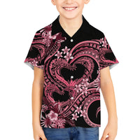 Polynesia Valentines Day Forever In My Heart Tattoo Family Matching Off Shoulder Long Sleeve Dress and Hawaiian Shirt Pink Style LT9 Son's Shirt Pink - Polynesian Pride