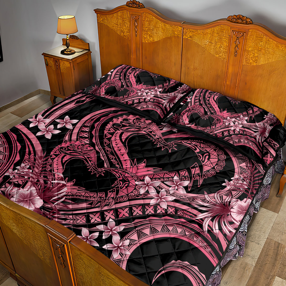 Polynesia Valentines Day Forever In My Heart Tattoo Quilt Bed Set Pink Style LT9 - Polynesian Pride