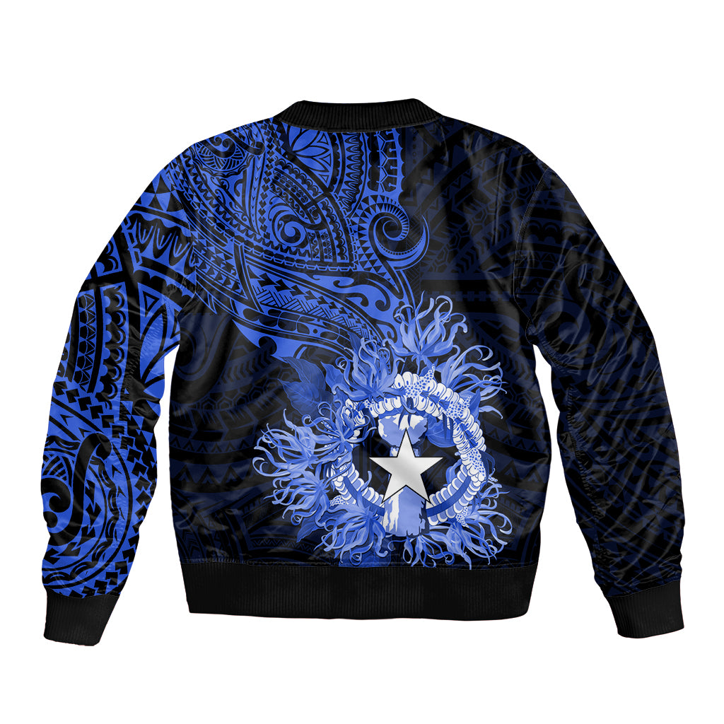 Northern Mariana Islands Ylang-ylang Mwarmwar Bomber Jacket Polynesian Blue Style LT9 - Polynesian Pride