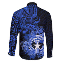 Northern Mariana Islands Ylang-ylang Mwarmwar Family Matching Off Shoulder Long Sleeve Dress and Hawaiian Shirt Polynesian Blue Style LT9 - Polynesian Pride