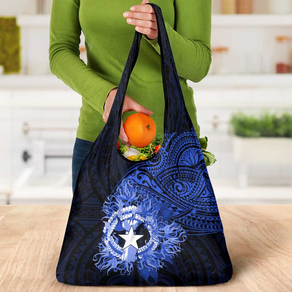 Northern Mariana Islands Ylang-ylang Mwarmwar Grocery Bag Polynesian Blue Style