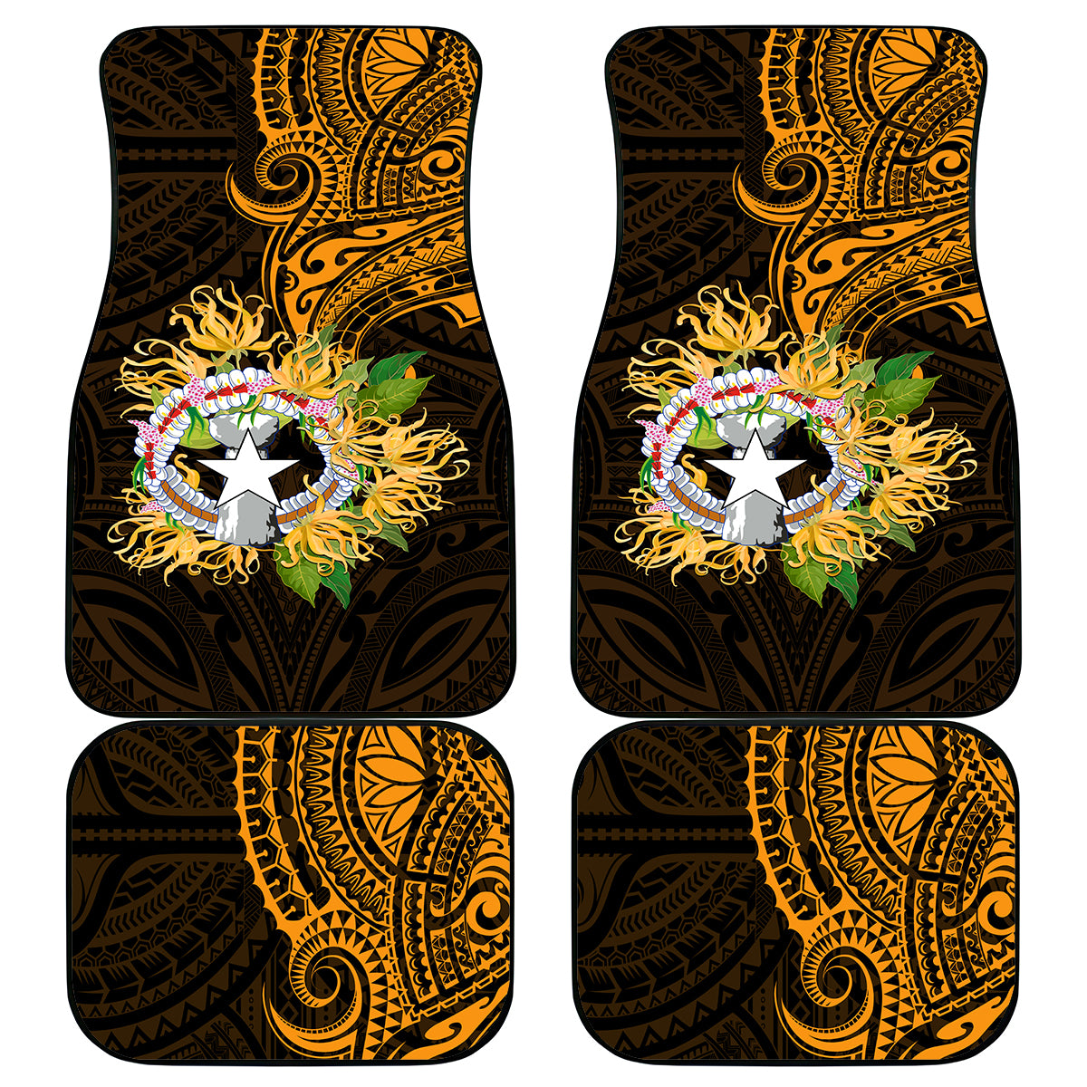 Northern Mariana Islands Ylang-ylang Mwarmwar Car Mats Polynesian Gold Style LT9 - Polynesian Pride