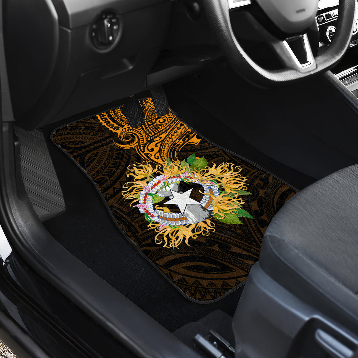 Northern Mariana Islands Ylang-ylang Mwarmwar Car Mats Polynesian Gold Style LT9 - Polynesian Pride