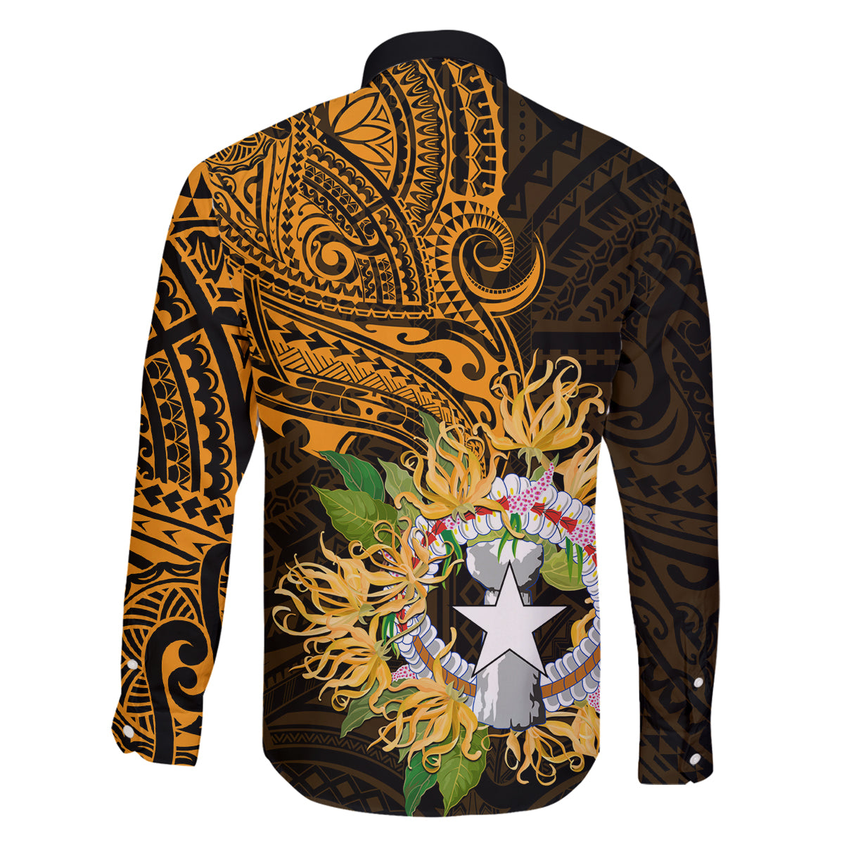 Northern Mariana Islands Ylang-ylang Mwarmwar Family Matching Off Shoulder Long Sleeve Dress and Hawaiian Shirt Polynesian Gold Style LT9 - Polynesian Pride