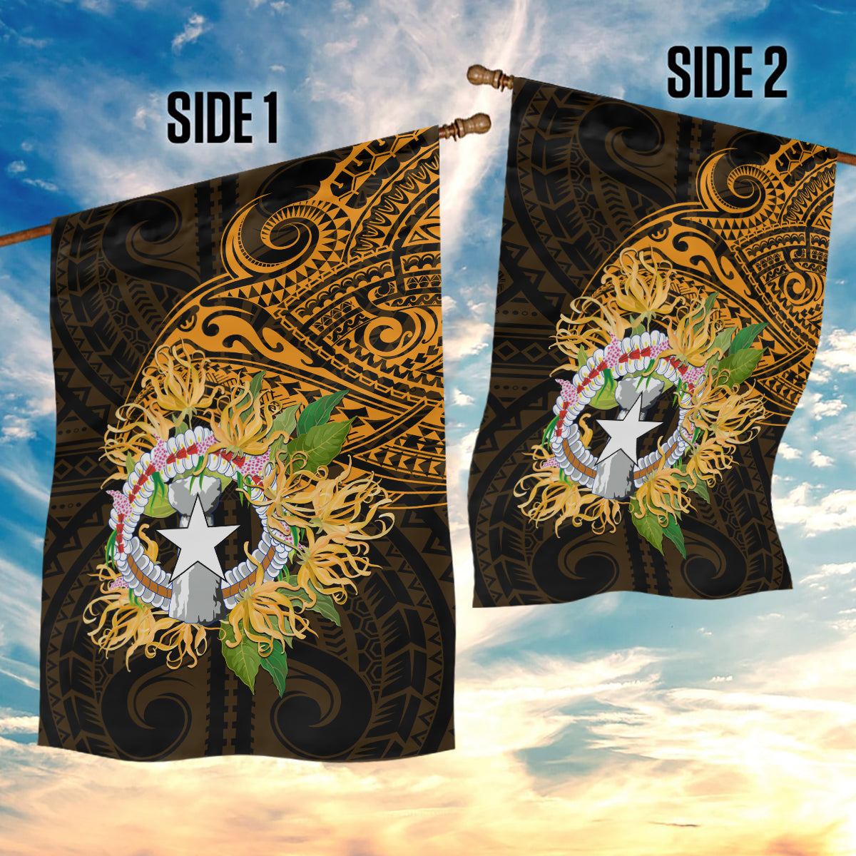 Northern Mariana Islands Ylang-ylang Mwarmwar Garden Flag Polynesian Gold Style LT9 - Polynesian Pride