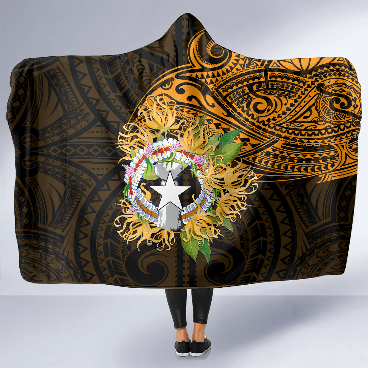 Northern Mariana Islands Ylang-ylang Mwarmwar Hooded Blanket Polynesian Gold Style LT9 - Polynesian Pride