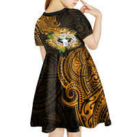 Northern Mariana Islands Ylang-ylang Mwarmwar Kid Short Sleeve Dress Polynesian Gold Style LT9 - Polynesian Pride