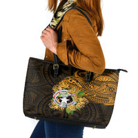 Northern Mariana Islands Ylang-ylang Mwarmwar Leather Tote Bag Polynesian Gold Style LT9 Gold - Polynesian Pride