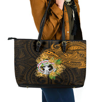 Northern Mariana Islands Ylang-ylang Mwarmwar Leather Tote Bag Polynesian Gold Style LT9 - Polynesian Pride