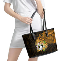Northern Mariana Islands Ylang-ylang Mwarmwar Leather Tote Bag Polynesian Gold Style LT9 - Polynesian Pride