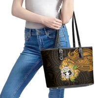 Northern Mariana Islands Ylang-ylang Mwarmwar Leather Tote Bag Polynesian Gold Style LT9 - Polynesian Pride