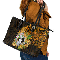 Northern Mariana Islands Ylang-ylang Mwarmwar Leather Tote Bag Polynesian Gold Style LT9 - Polynesian Pride