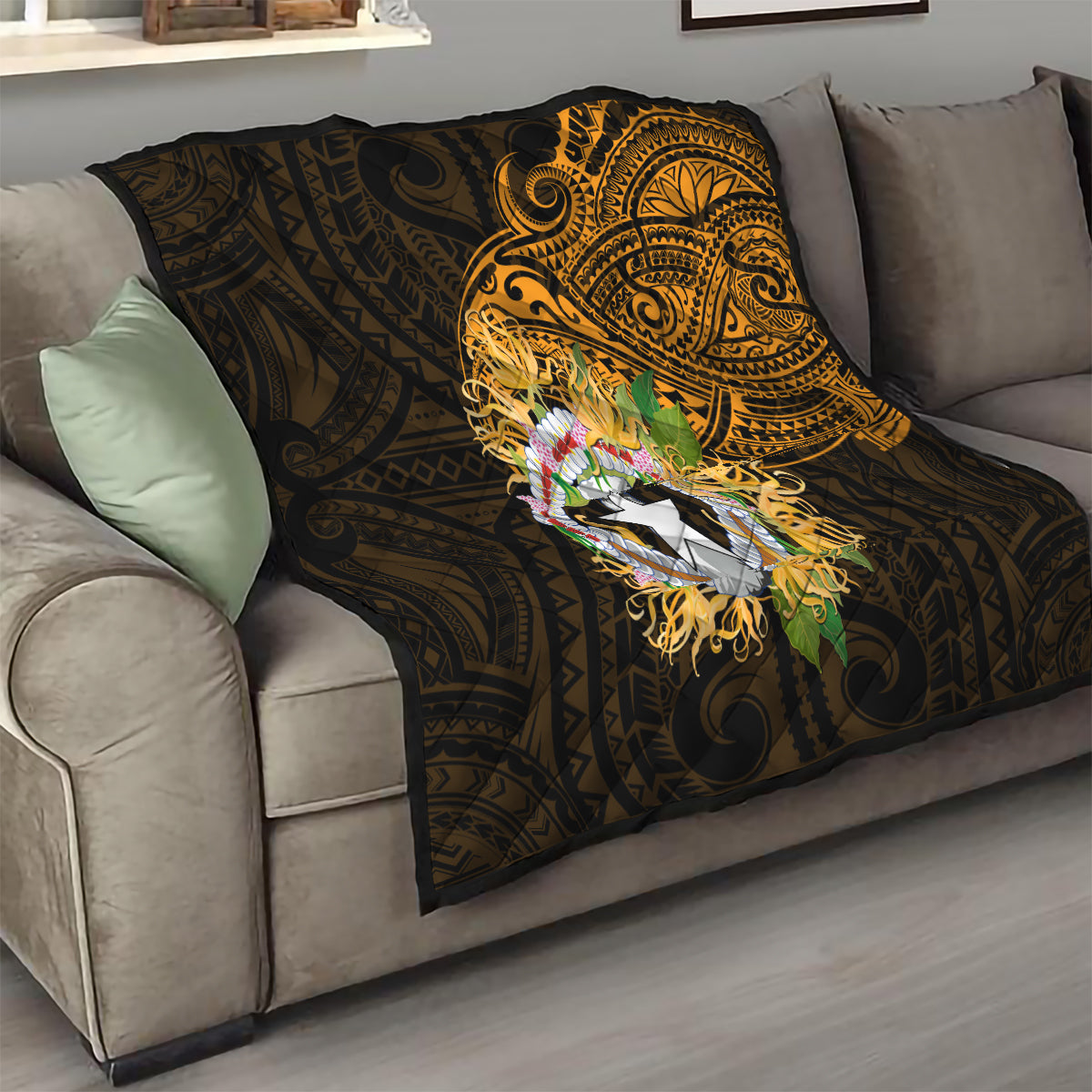 Northern Mariana Islands Ylang-ylang Mwarmwar Quilt Polynesian Gold Style