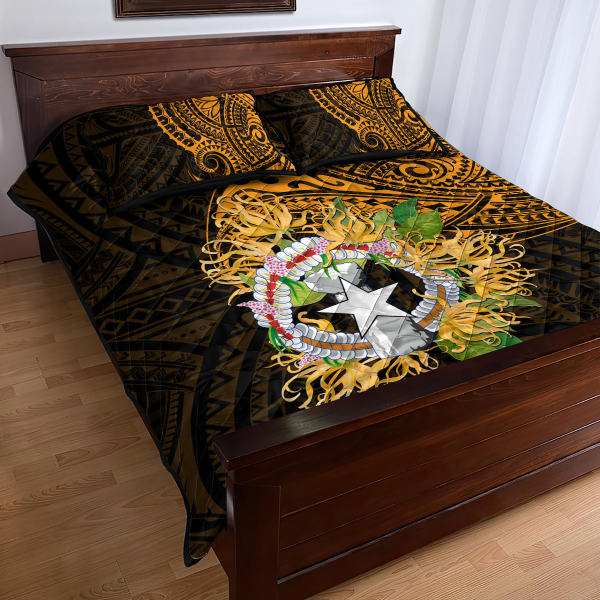 Northern Mariana Islands Ylang-ylang Mwarmwar Quilt Bed Set Polynesian Gold Style LT9 - Polynesian Pride