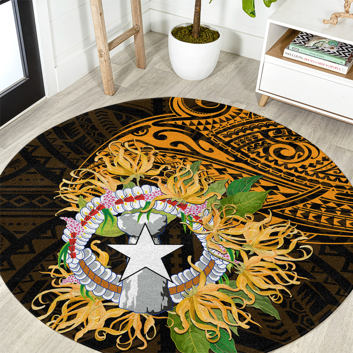Northern Mariana Islands Ylang-ylang Mwarmwar Round Carpet Polynesian Gold Style LT9 Gold - Polynesian Pride