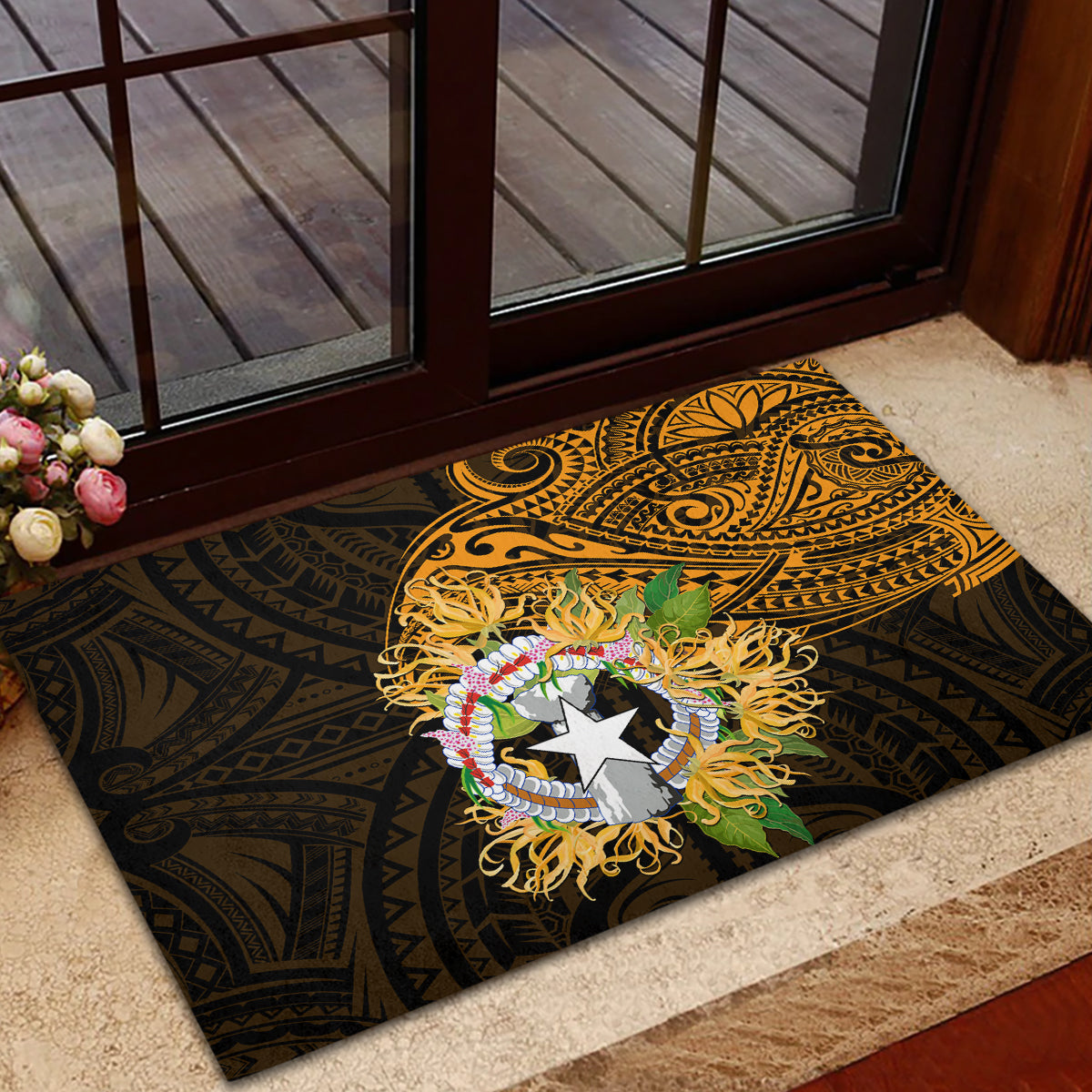 Northern Mariana Islands Ylang-ylang Mwarmwar Rubber Doormat Polynesian Gold Style LT9 - Polynesian Pride