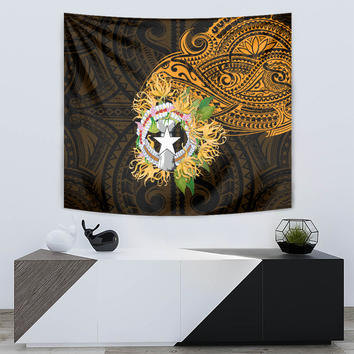 Northern Mariana Islands Ylang-ylang Mwarmwar Tapestry Polynesian Gold Style LT9 - Polynesian Pride