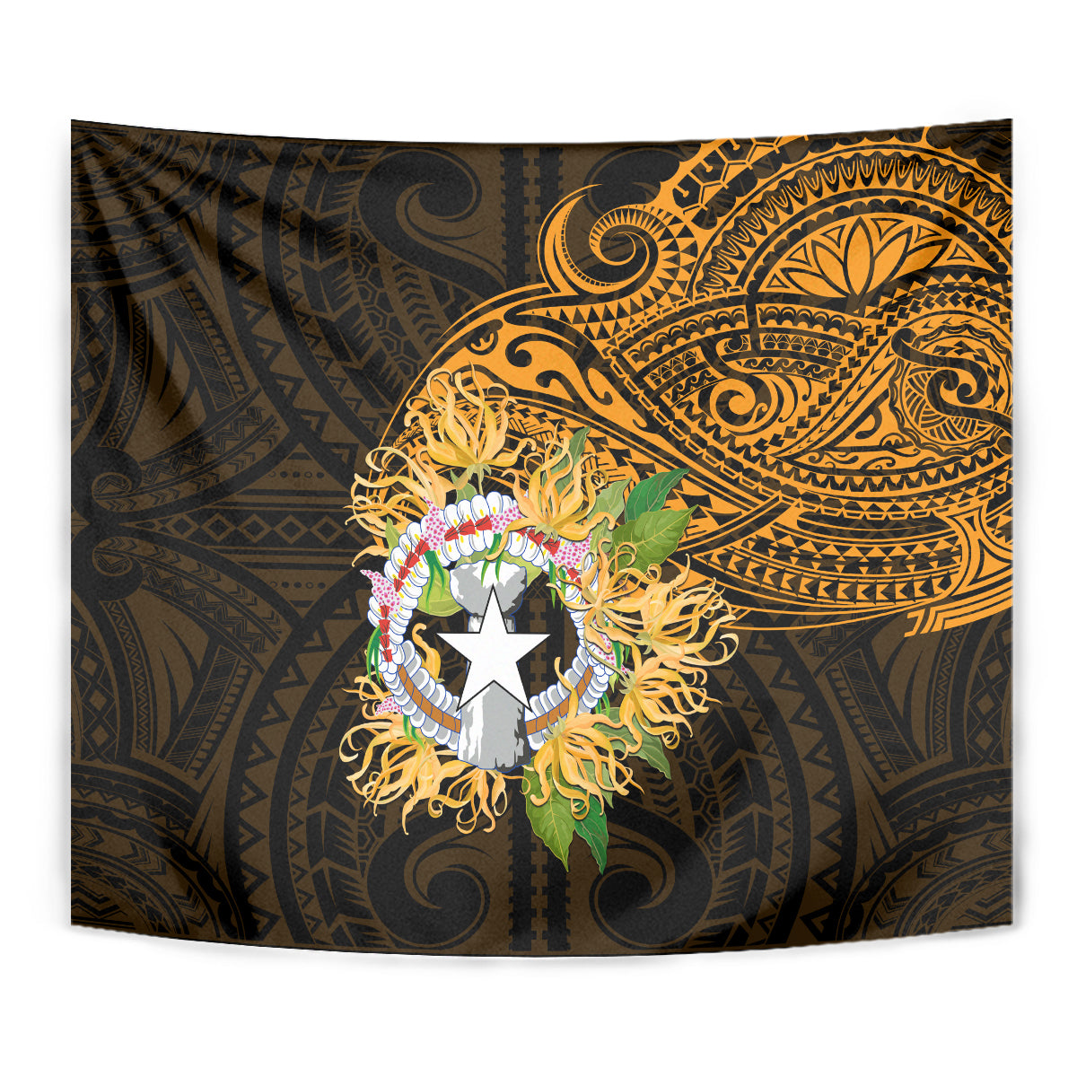 Northern Mariana Islands Ylang-ylang Mwarmwar Tapestry Polynesian Gold Style LT9 - Polynesian Pride