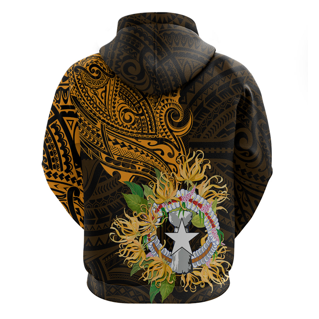 Northern Mariana Islands Ylang-ylang Mwarmwar Zip Hoodie Polynesian Gold Style LT9 - Polynesian Pride