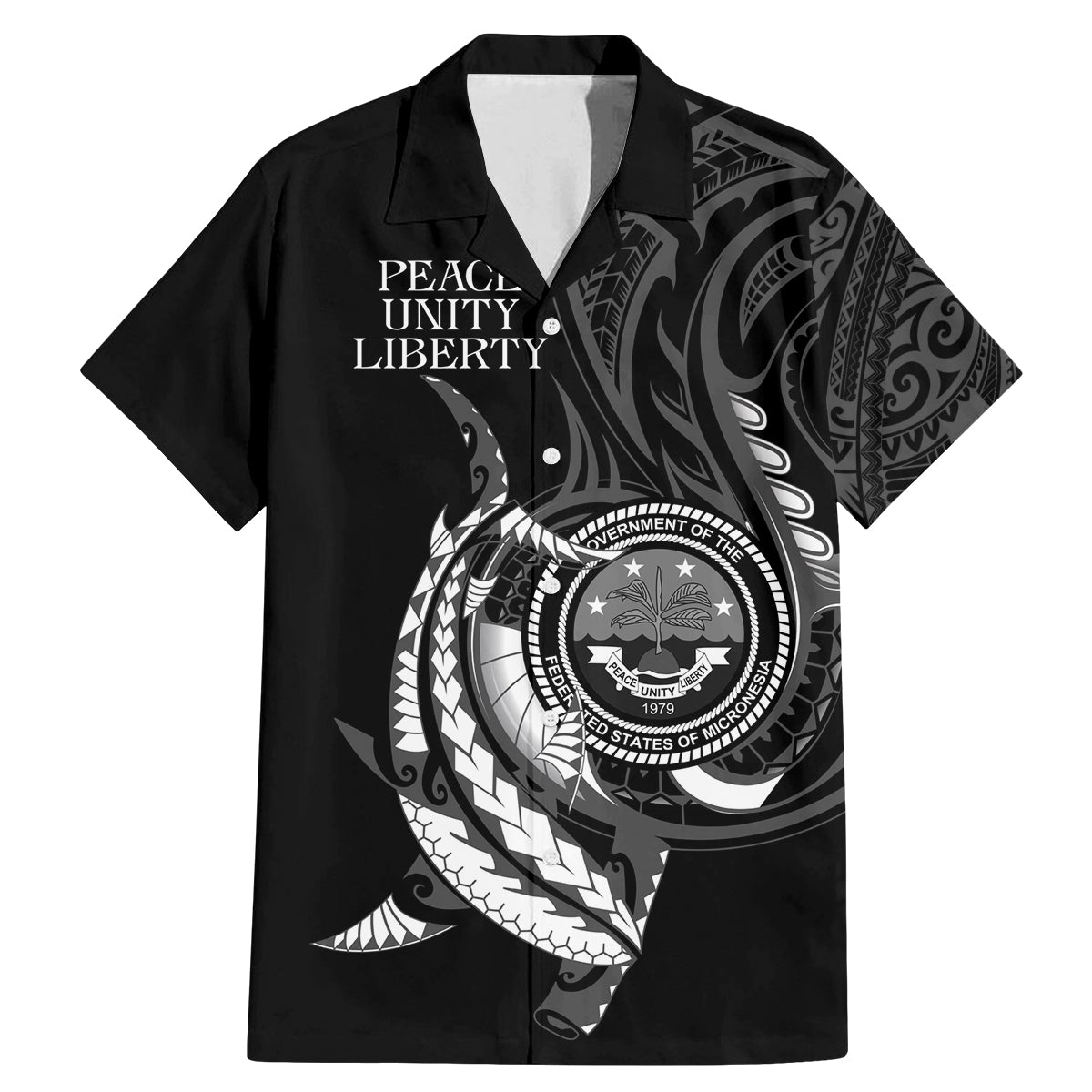 Personalised FSM Culture Day Family Matching Mermaid Dress and Hawaiian Shirt Hammerhead Shark Tribal 2024 LT9 Dad's Shirt - Short Sleeve Black - Polynesian Pride