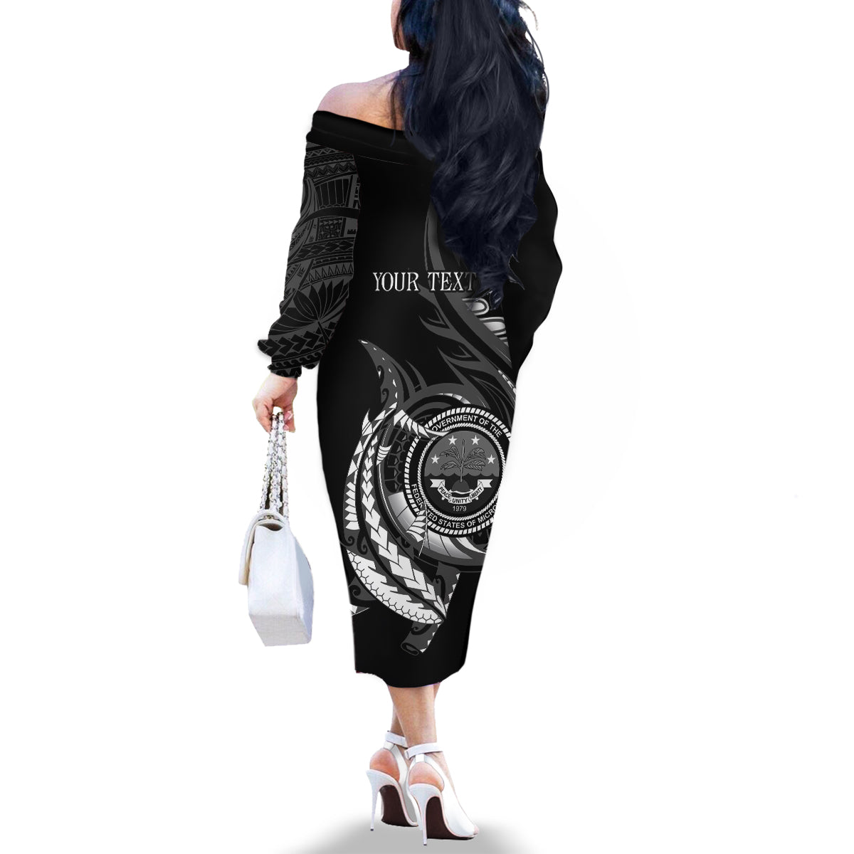 Personalised FSM Culture Day Family Matching Off Shoulder Long Sleeve Dress and Hawaiian Shirt Hammerhead Shark Tribal 2024 LT9 - Polynesian Pride