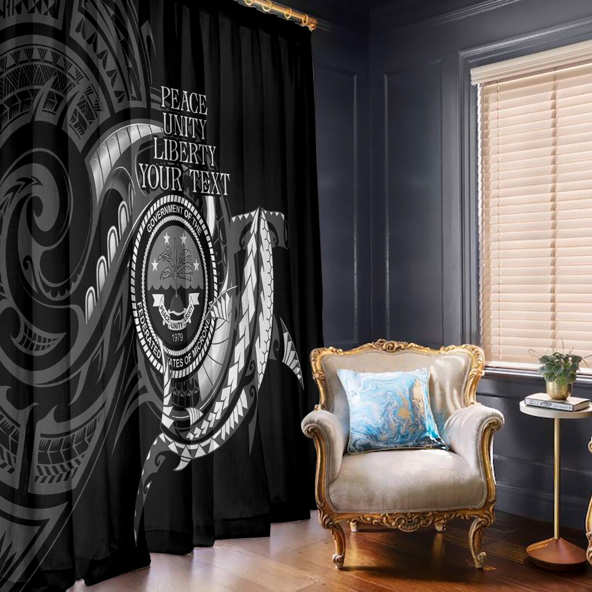 Personalised FSM Culture Day Window Curtain Hammerhead Shark Tribal 2024 LT9 - Polynesian Pride