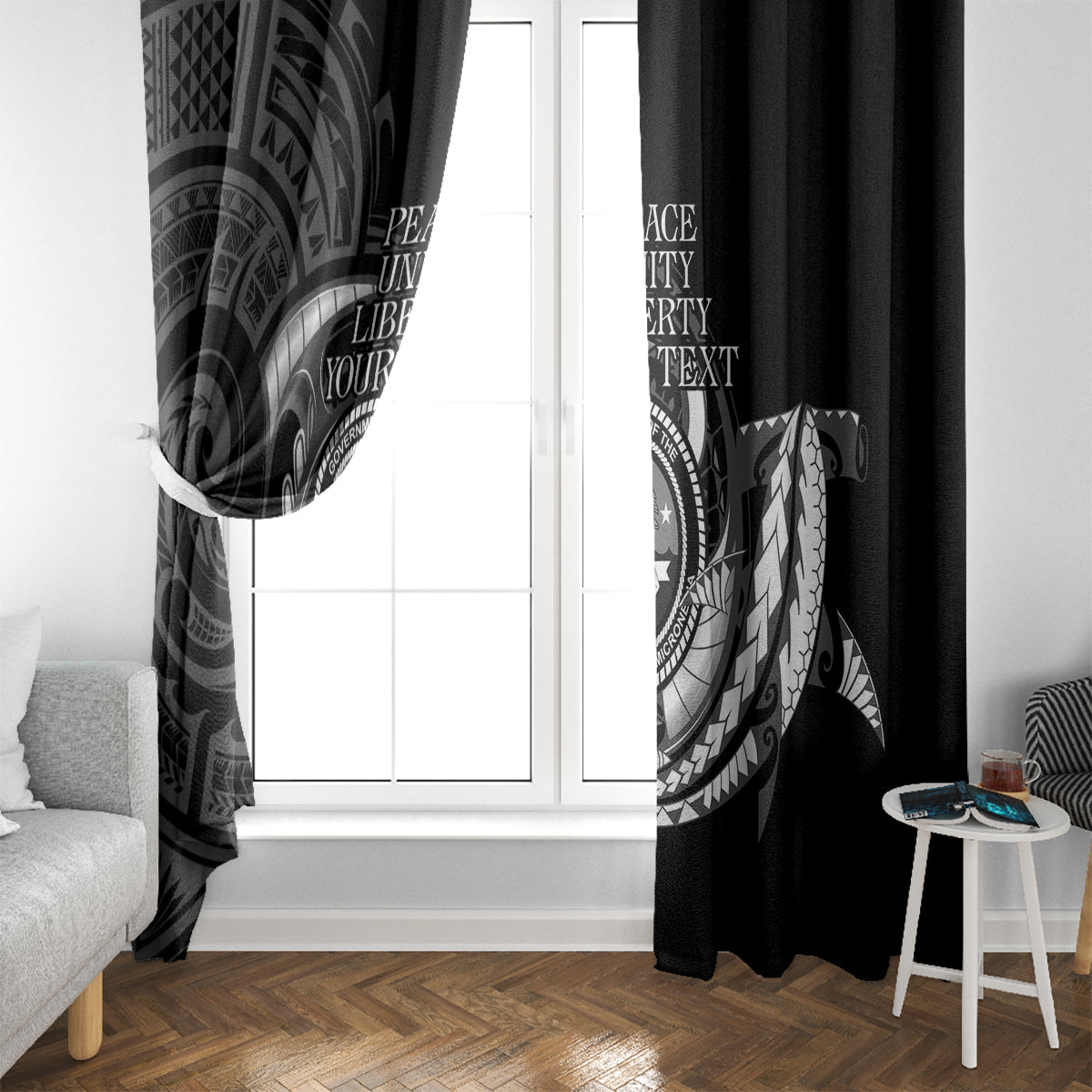 Personalised FSM Culture Day Window Curtain Hammerhead Shark Tribal 2024 LT9 - Polynesian Pride