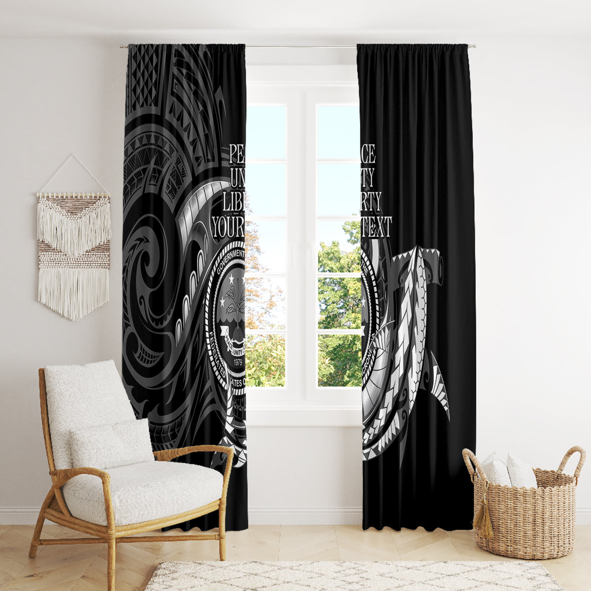 Personalised FSM Culture Day Window Curtain Hammerhead Shark Tribal 2024 LT9 - Polynesian Pride