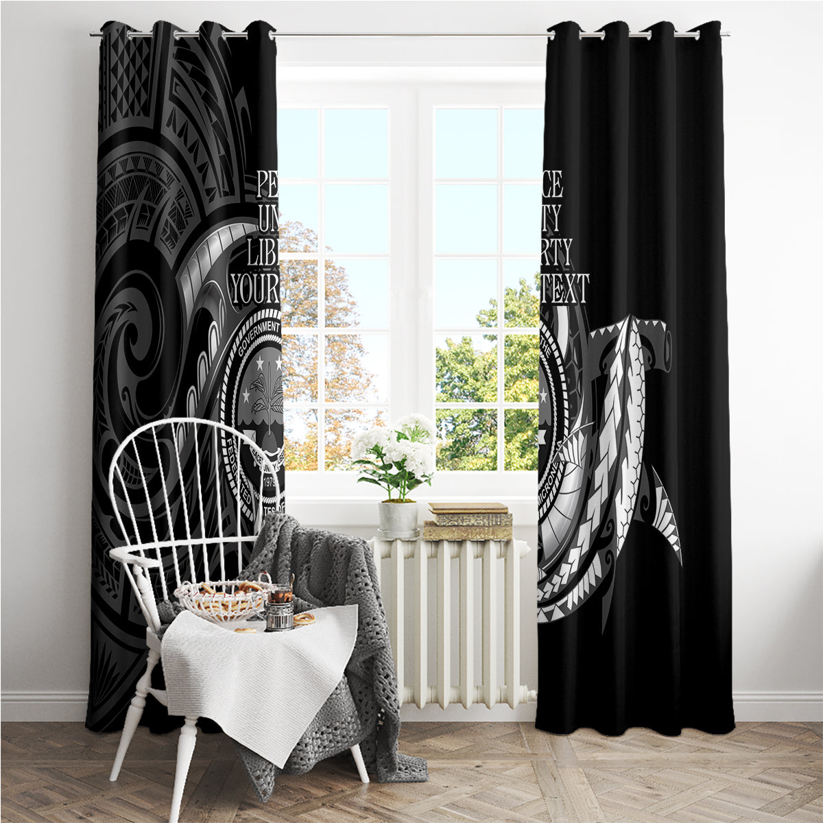Personalised FSM Culture Day Window Curtain Hammerhead Shark Tribal 2024 LT9 - Polynesian Pride