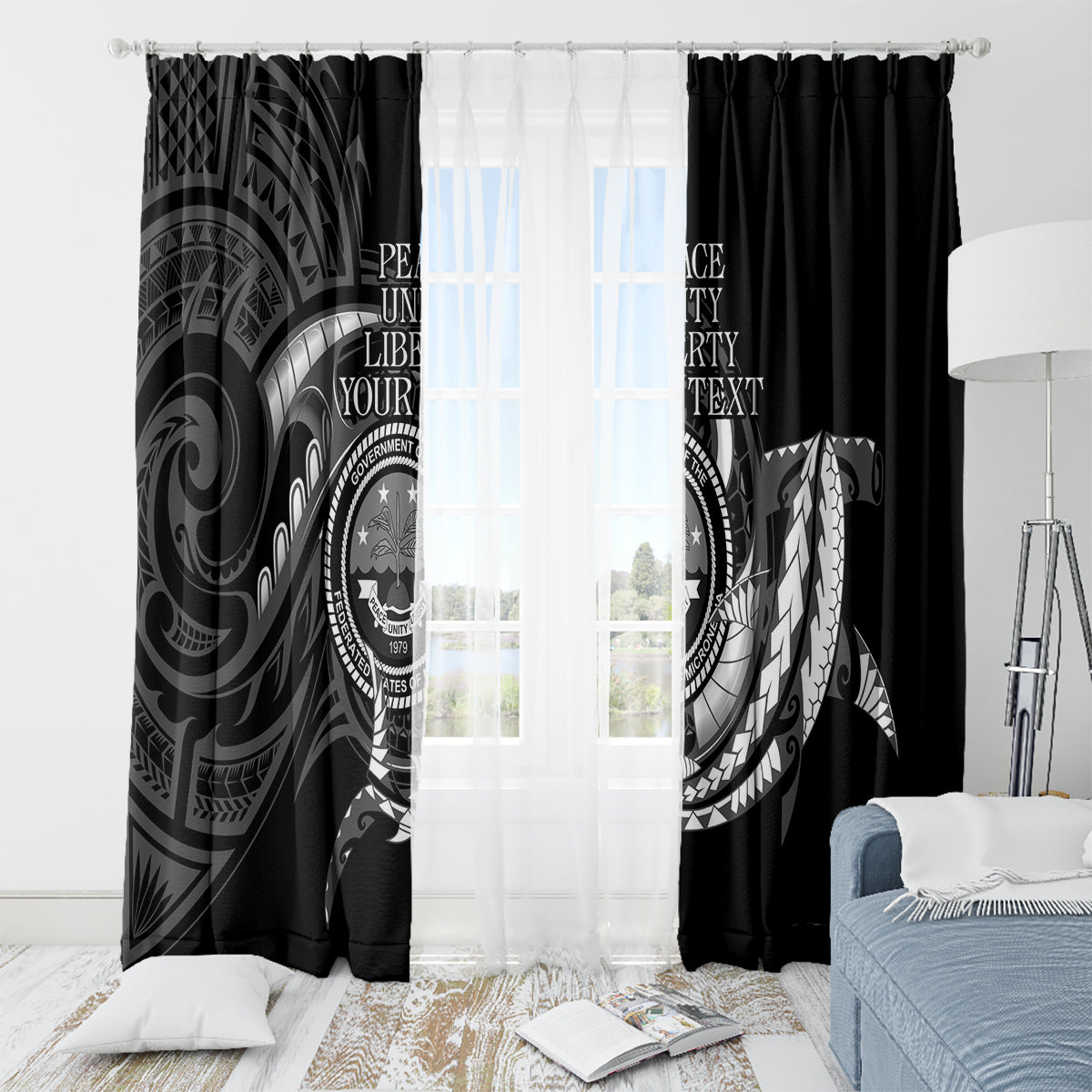 Personalised FSM Culture Day Window Curtain Hammerhead Shark Tribal 2024 LT9 - Polynesian Pride
