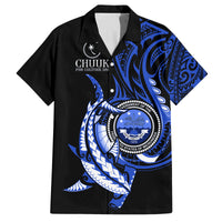 Personalised Chuuk FSM Culture Day Family Matching Off Shoulder Short Dress and Hawaiian Shirt Hammerhead Shark Tattoo 2024 LT9 Dad's Shirt - Short Sleeve Blue - Polynesian Pride