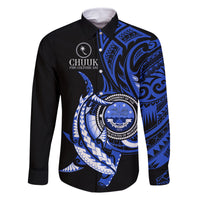 Personalised Chuuk FSM Culture Day Family Matching Tank Maxi Dress and Hawaiian Shirt Hammerhead Shark Tattoo 2024 LT9 Dad's Shirt - Long Sleeve Blue - Polynesian Pride
