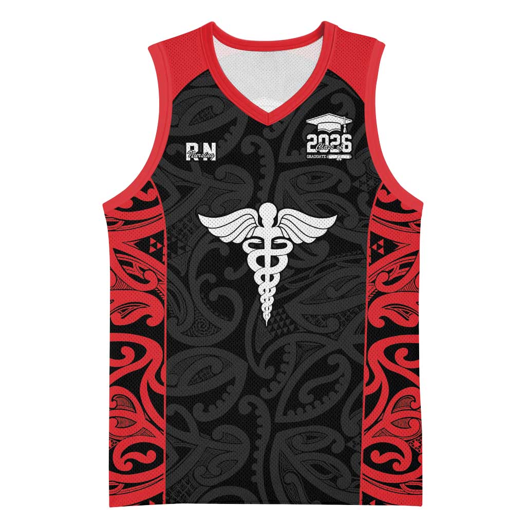 New Zealand Nurse RN 2026 Personalised Basketball Jersey Red Maori Pattern Cultural Pride