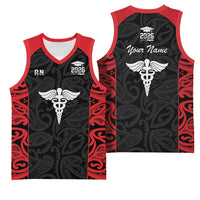 New Zealand Nurse RN 2026 Personalised Basketball Jersey Red Maori Pattern Cultural Pride