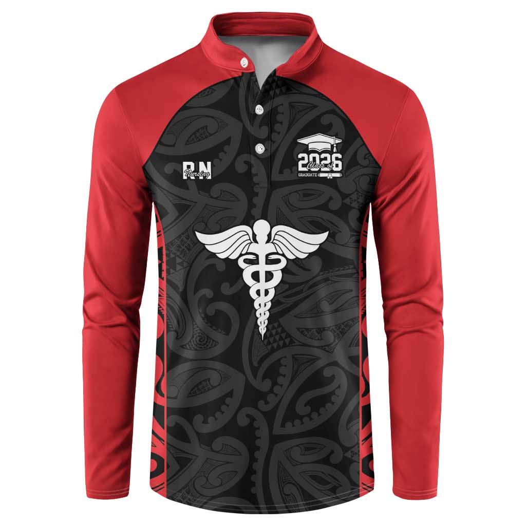 New Zealand Nurse RN 2026 Personalised Button Sweatshirt Red Maori Pattern Cultural Pride