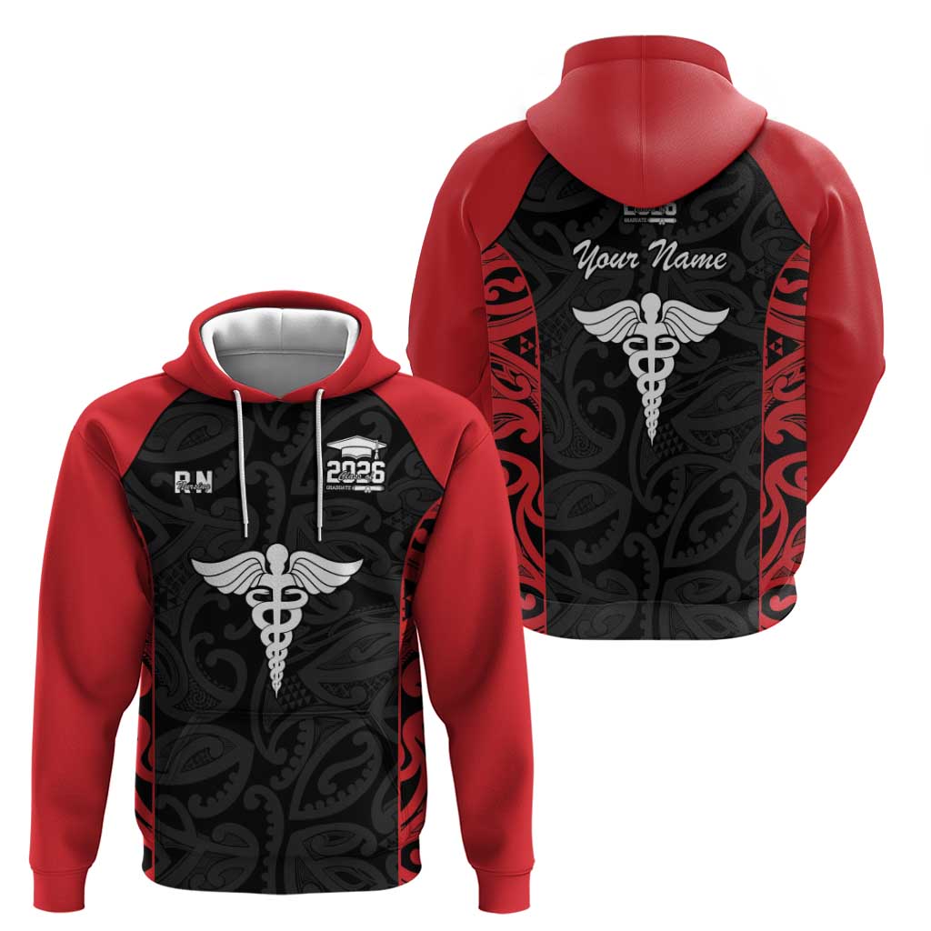 New Zealand Nurse RN 2026 Personalised Hoodie Red Maori Pattern Cultural Pride