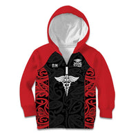 New Zealand Nurse RN 2026 Personalised Kid Hoodie Red Maori Pattern Cultural Pride