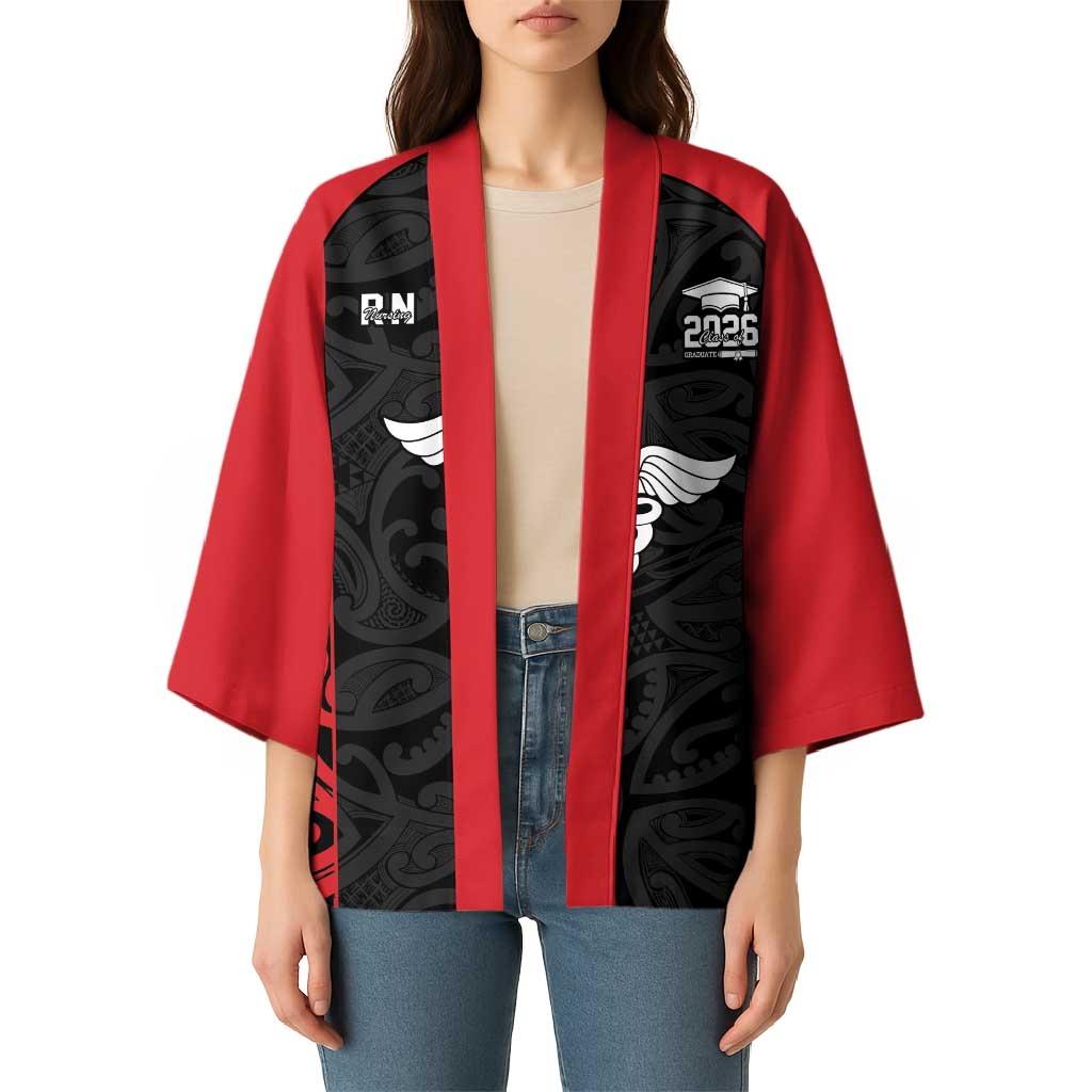 New Zealand Nurse RN 2026 Personalised Kimono Red Maori Pattern Cultural Pride