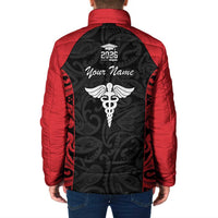 New Zealand Nurse RN 2026 Personalised Padded Jacket Red Maori Pattern Cultural Pride