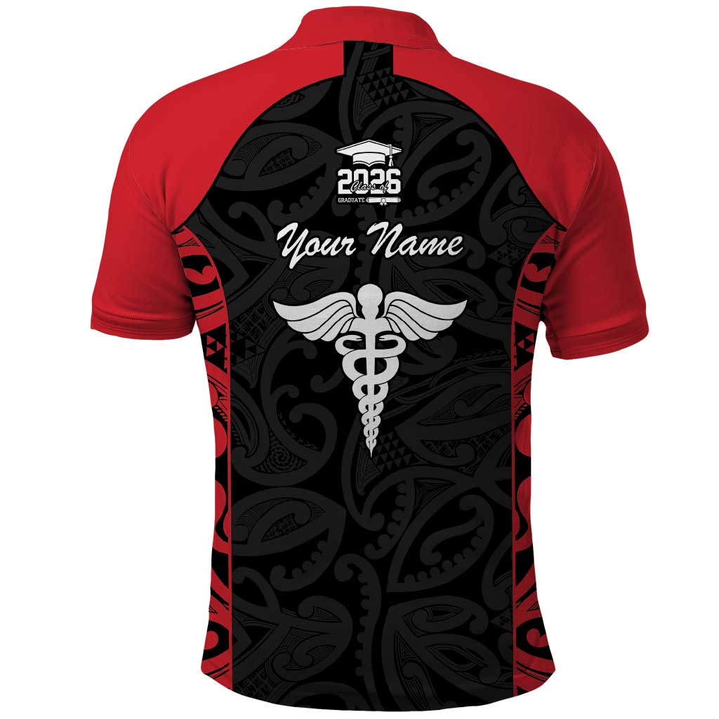 New Zealand Nurse RN 2026 Personalised Polo Shirt Red Maori Pattern Cultural Pride