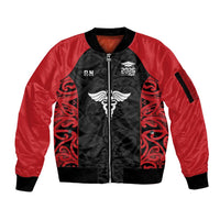 New Zealand Nurse RN 2026 Personalised Sleeve Zip Bomber Jacket Red Maori Pattern Cultural Pride