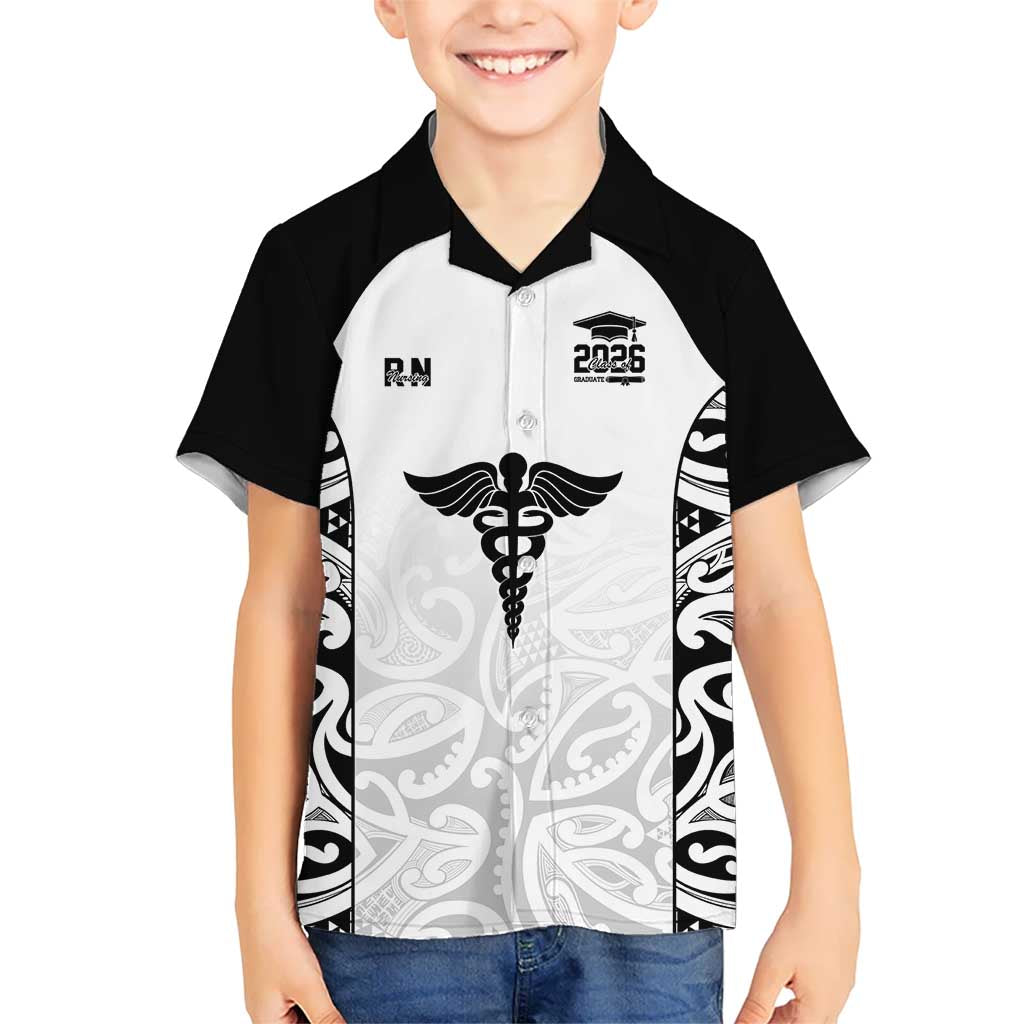 New Zealand Nurse RN 2026 Personalised Kid Hawaiian Shirt White Maori Pattern Cultural Pride