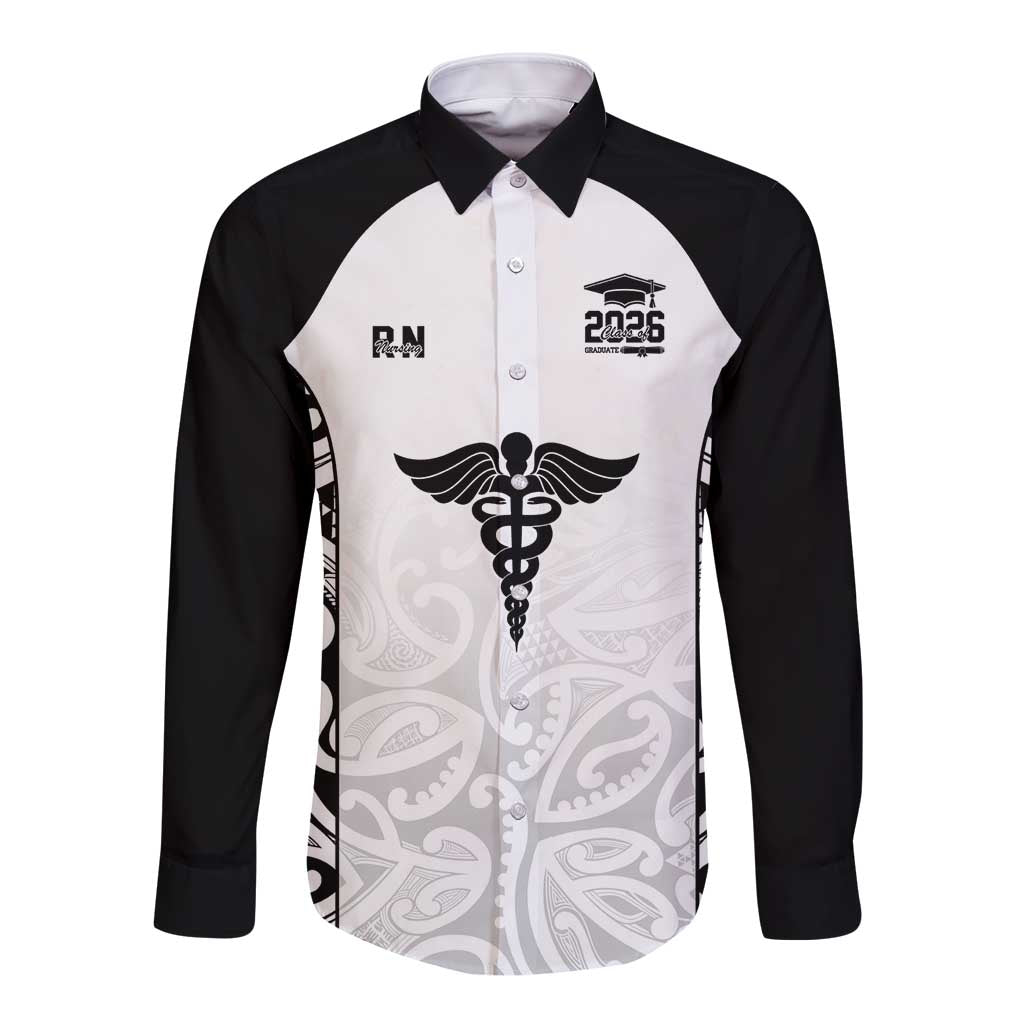 New Zealand Nurse RN 2026 Personalised Long Sleeve Button Shirt White Maori Pattern Cultural Pride