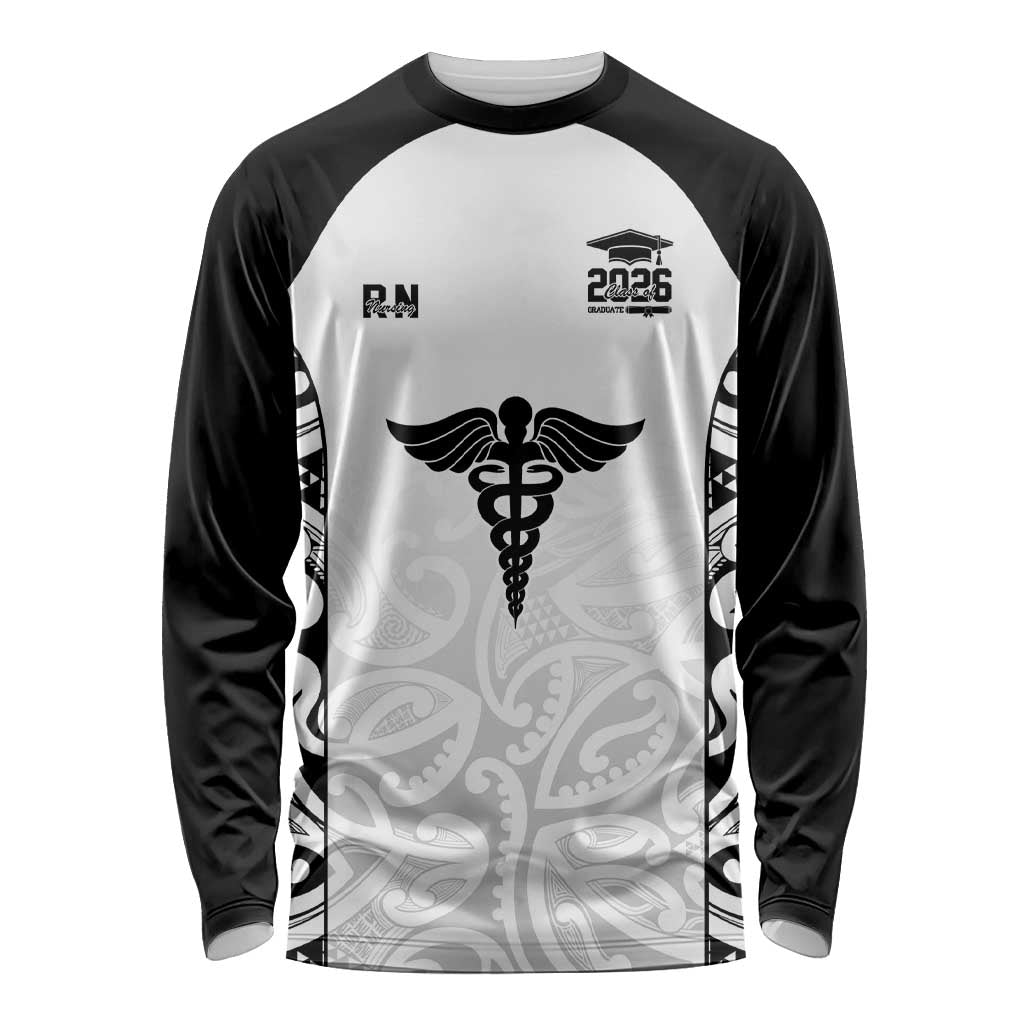 New Zealand Nurse RN 2026 Personalised Long Sleeve Shirt White Maori Pattern Cultural Pride LT9 Unisex White - Polynesian Pride